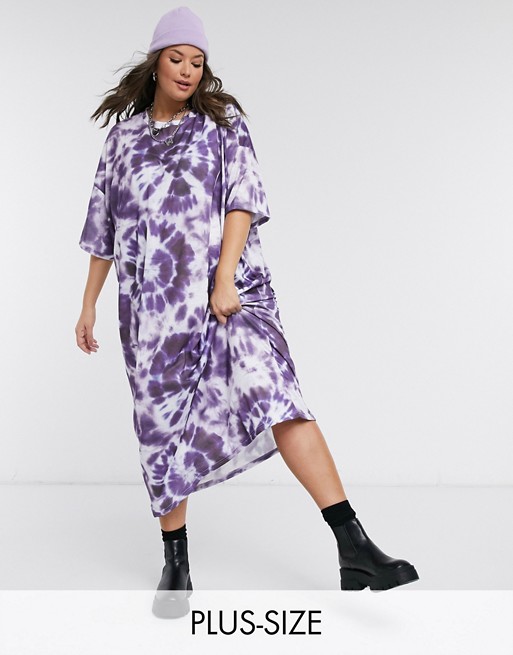 New Girl Order Curve oversized midi t-shirt dress with gothic graphic in tie dye
