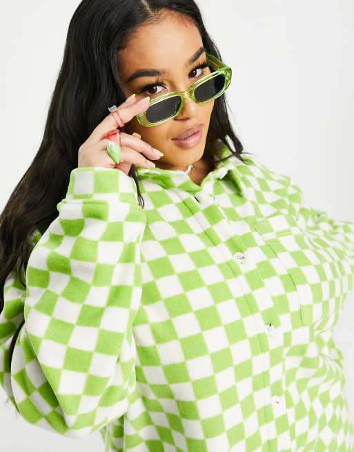 New Girl Order Curve oversized shirt in checkerboard fleece, 3 of 4