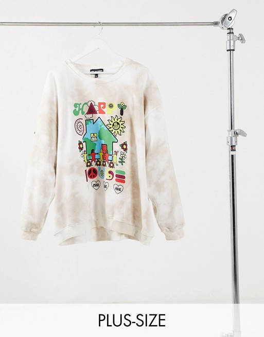 New Girl Order Curve oversized sweatshirt in tie-dye with happy house graphic