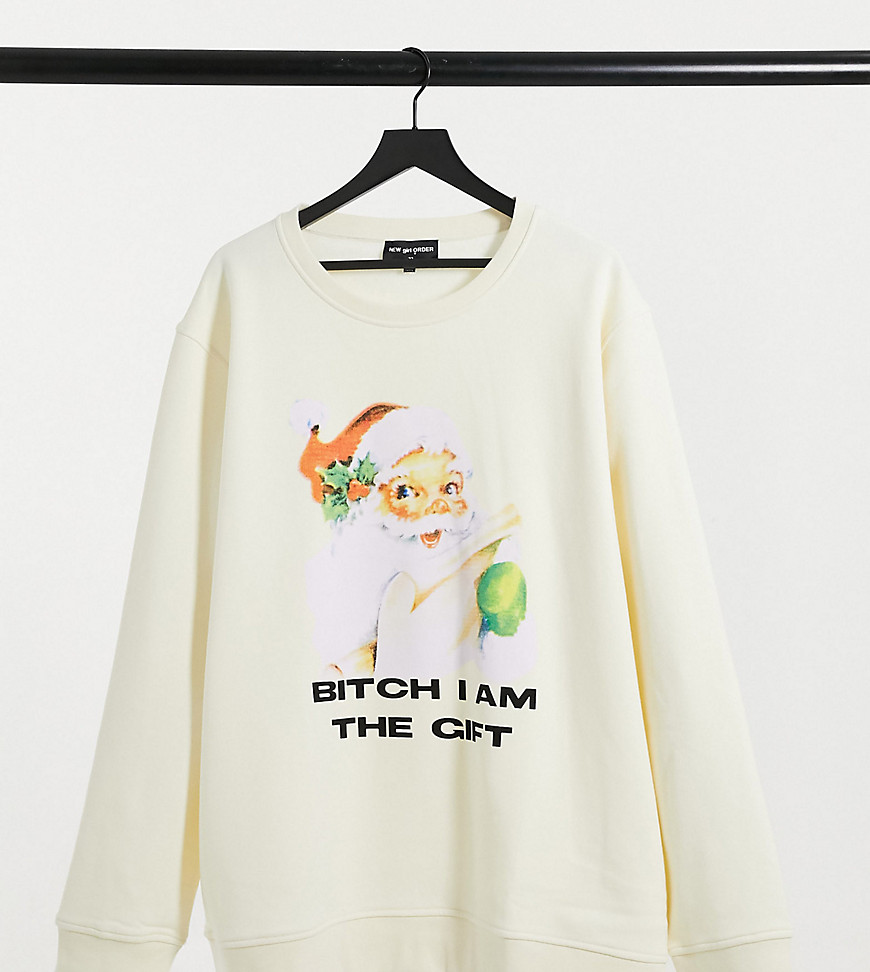 New Girl Order Curve - Oversized sweatshirt met 'I am the gift'-kerstprint-Wit