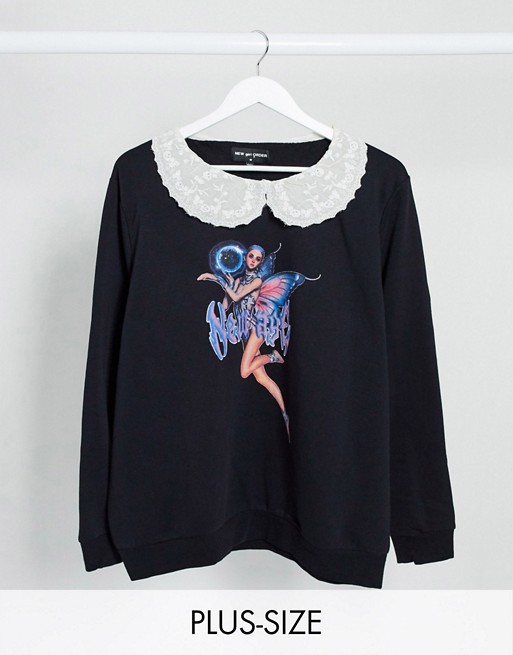 New Girl Order Curve oversized sweatshirt with oversized lace collar and fairy graphic