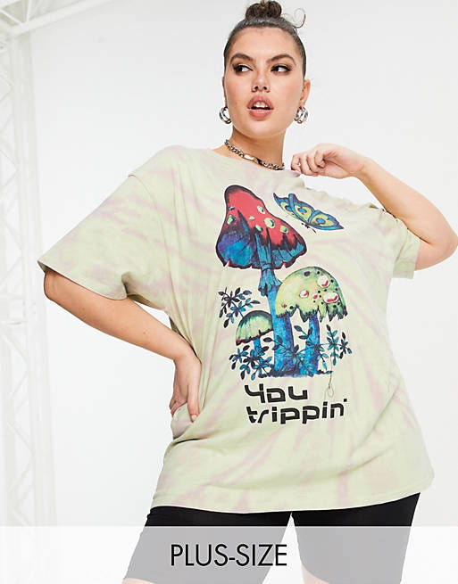 New Girl Order Curve oversized t-shirt in tie dye mushroom print