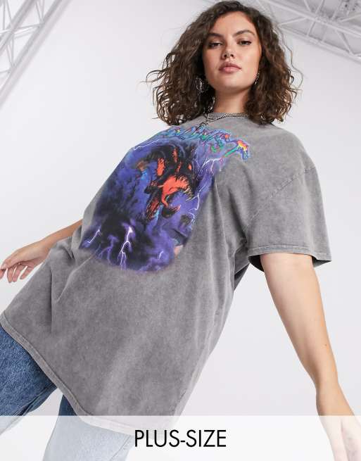 New Girl Order Curve oversized t shirt in washed grey with grunge