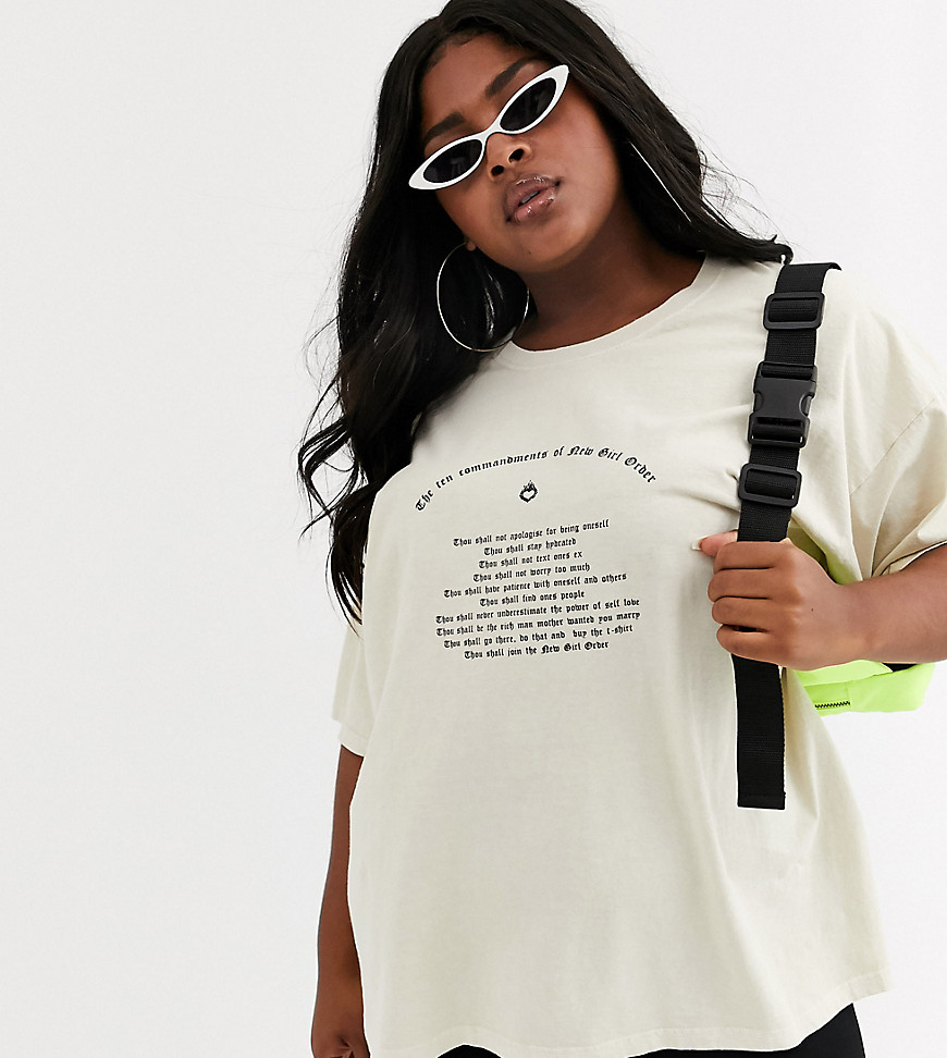 New Girl Order - Curve - Oversized T-shirt met new rules-print-Beige