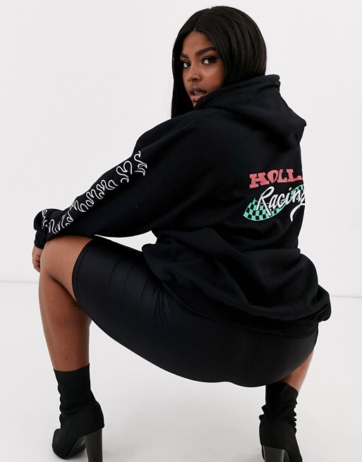 New Girl Order Curve oversized zip up hoodie with neon logo graphic