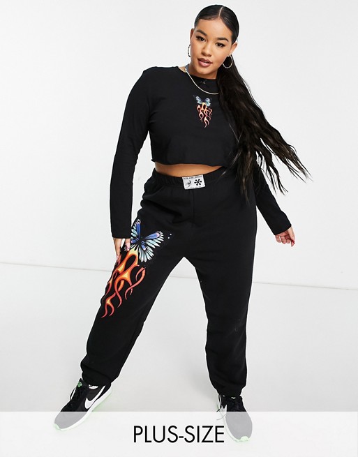 New Girl Order Curve relaxed joggers with butterfly flame graphic co-ord