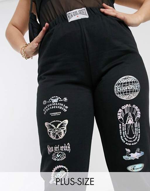 New Girl Order Curve relaxed joggers with reflective graphics co-ord