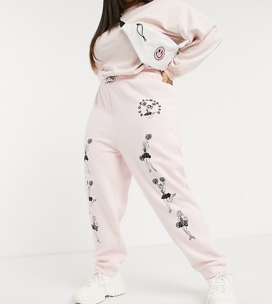 New Girl Order Curve relaxed sweatpants with be optimistic print two-piece-Pink