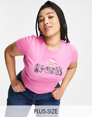 New Girl Order Curve shroomy baby slogan cropped t-shirt in pink