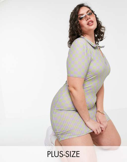 New Girl Order Curve – Sukienka bodycon mini w szachownicę, z kołnierzykiem polo