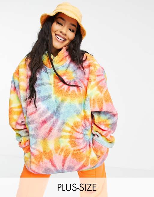 New Girl Order Curve - Sweat oversize à col zippé en polaire à effet tie-dye