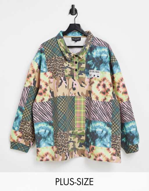 New Girl Order Curve – Sweatshirt mit Print in Patchwork-Optik und Knopfleiste