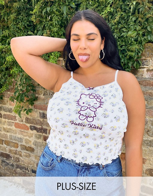 New Girl Order Curve x Hello Kitty cami crop top in floral with winking kitty