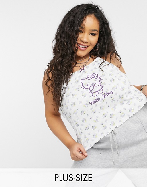 New Girl Order Curve x Hello Kitty cami crop top in floral with winking kitty