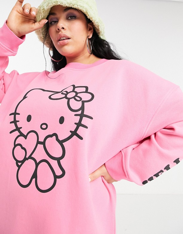  Sprzedawanie New Girl Order Curve x Hello Kitty – Dresowa sukienka oversize z kontrastowym nadrukiem Hello Kitty RÓżowy