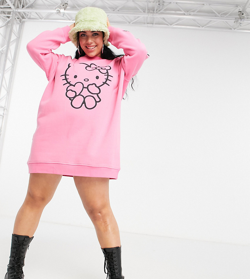 New Girl Order Curve x Hello Kitty oversized sweat dress with contrast kitty print-Pink