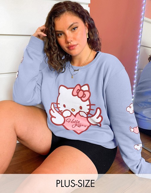 New Girl Order Curve x Hello Kitty oversized sweatshirt in baby blue with angel kitty graphics