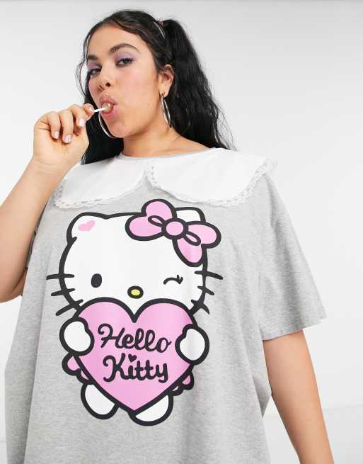 escort Aankoop Bekentenis New Girl Order Curve x Hello Kitty - Oversized T-shirt jurk met  contrasterende vintage kraag | ASOS