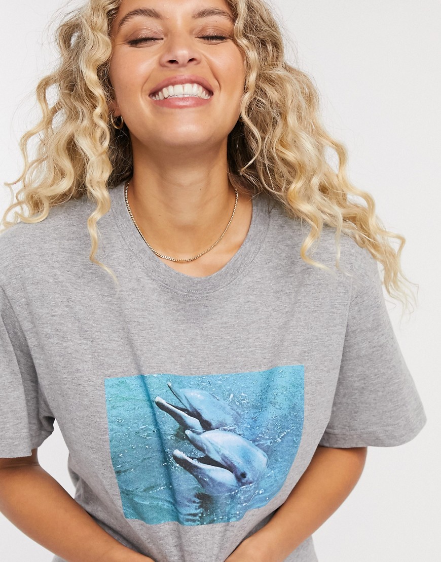 New Girl Order dolphin overszed t-shirt-Gray