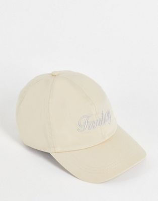 New Girl Order embroidered cap with fantasy spellout in beige