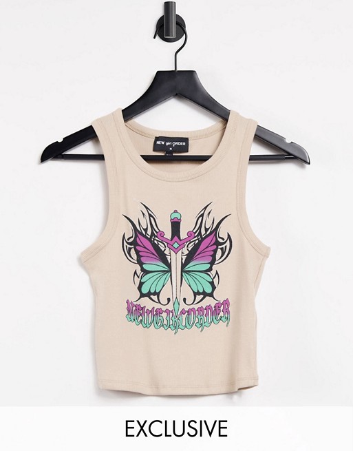 New Girl Order Exclusive butterfly motif crop vest in cream