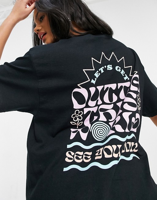 New Girl Order Exclusive Outta This World oversized beach slogan t shirt in black