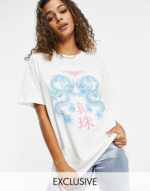 New Girl Order Exclusive oversized dragon t shirt in white