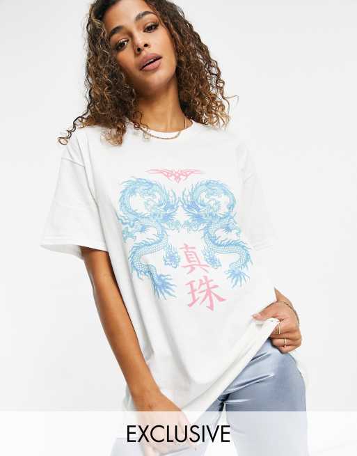 New Girl Order Exclusive Oversized Dragon T Shirt In White Asos