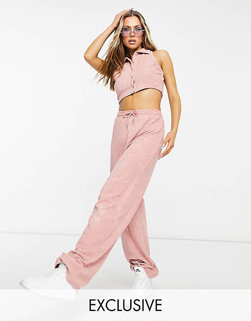 New Girl Order Exclusive terry towelling drawstring trousers co-ord in blush pink