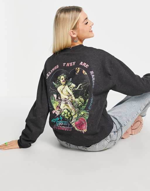 New Girl Order - Felpa nero slavato con scritta e grafica 