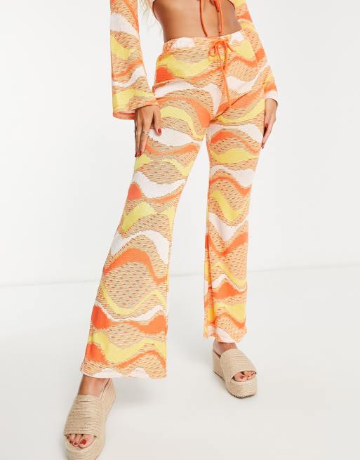 New Girl Order festival knit tie front flare pants in orange - part of a set