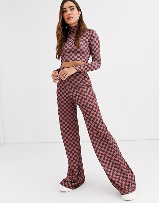 New Girl Order flared trousers in checkerboard