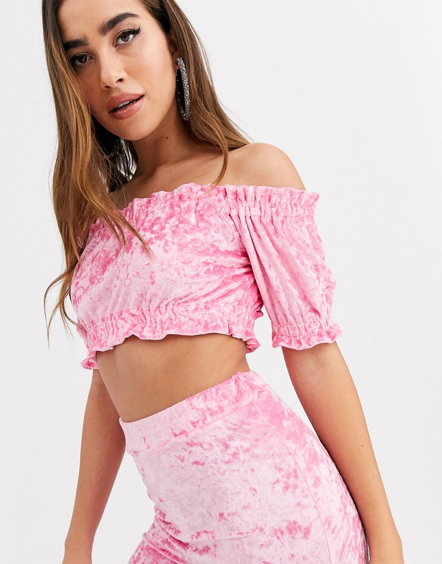 New Girl Order - Fluwelen bardot crop top in roze