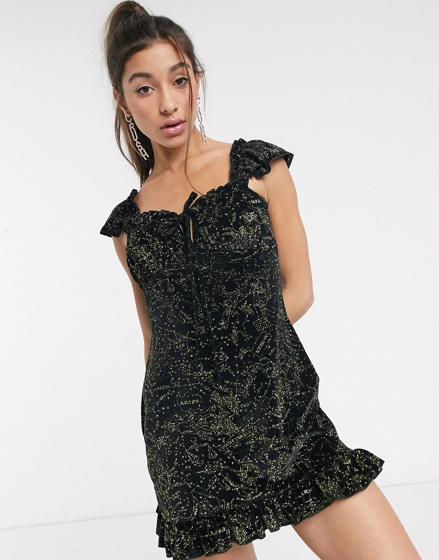 New Girl Order - Fluwelen glitter mini-jurk met zodiakprint-Multi