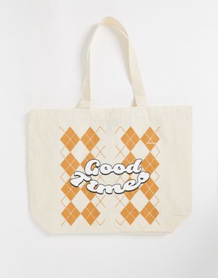 New Girl Order good times large tote bag in cream and orange