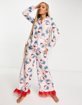 New Girl Order Hello Kitty printed trouser pyjama set with organza trim in pink