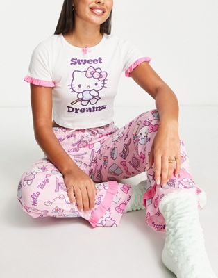 New Girl Order Hello Kitty sweet dreams motif t-shirt and trouser pyjama set in pink