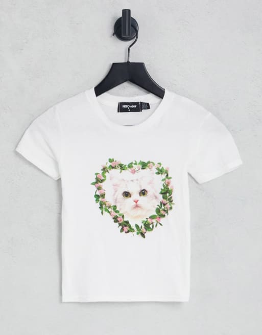 New Girl Order - Hvid baby-T-shirt med katteprint