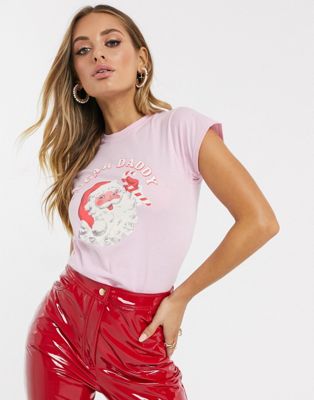 New Girl Order - Jule-t-shirt med grafik af Julemand-Pink