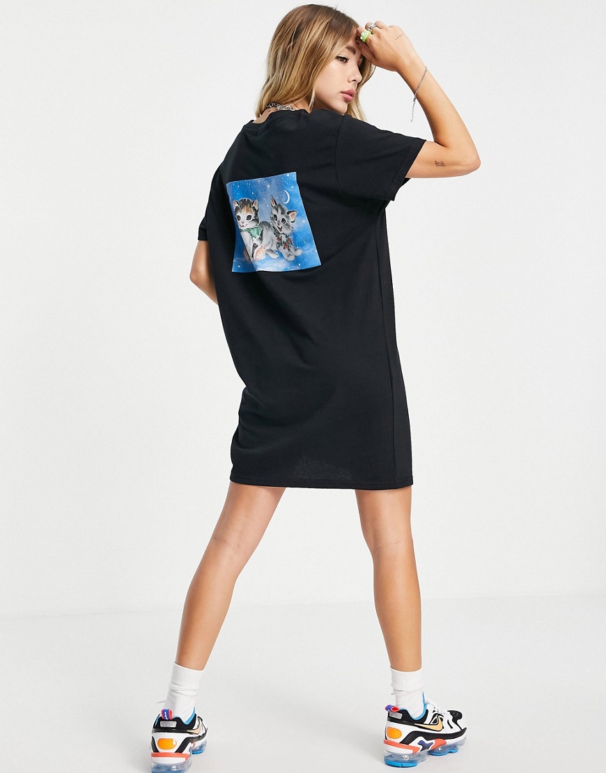 New Girl Order kittens back print t-shirt dress-Black