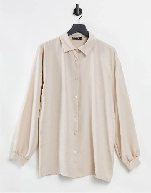 New Girl Order – Kremowa koszulowa sukienka oversize z tkaniny przypominającej len