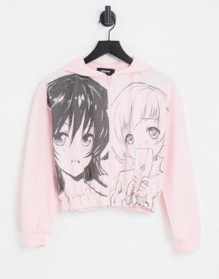 New Girl Order manga girls zip hoodie in pink