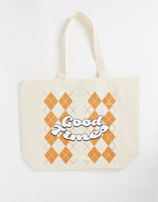 New Girl Order - Maxi borsa crema e arancione con scritta 