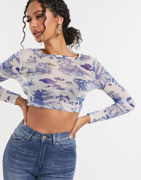 New Girl Order mesh beach top in blue china print