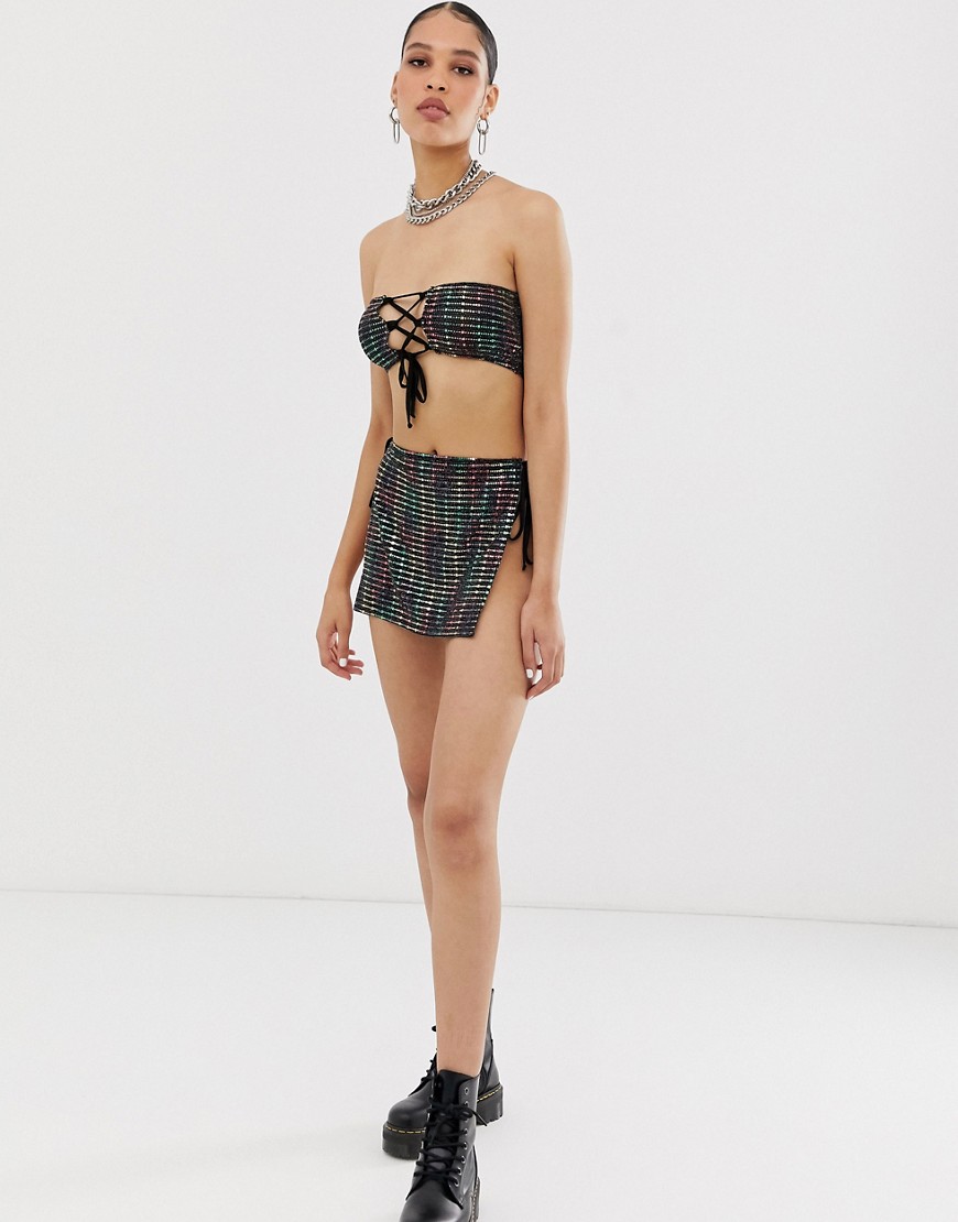 New Girl Order – Metallic-färgad kjol i discotyg med knytning i sidan, del av set-Flerfärgad