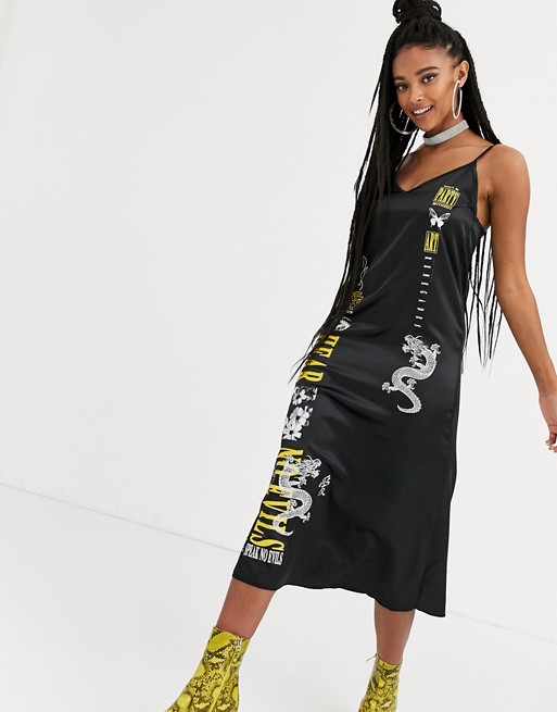 New Girl Order midi cami slip dress with mixed graphics