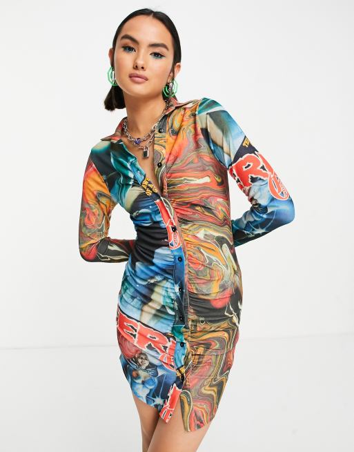 New Girl Order - Mini-overhemdjurk met stripprint in multi