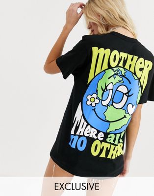 New Girl Order – Mother Earth – Oversize-t-shirt i ekologisk bomull med grafik-Svart