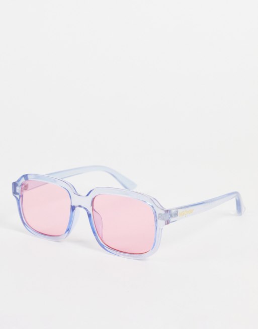 New Girl Order - Occhiali da sole squadrati oversize stile anni '70 blu con  lenti rosa