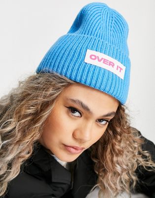New Girl Order over it slogan ribbed beanie in blue